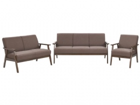 Fabric Brown Upholstered Living Room Sofa Set with Wooden Legs