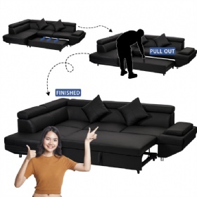 Modern New Design Large Size U-Shaped Fabric Couch Living Room Sofa Set Pull 0ut Sofa Bed